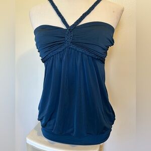 Free Culture Y2K Bubble Hem Tank Braided Strap  Teal Blue Women’s Size Large
